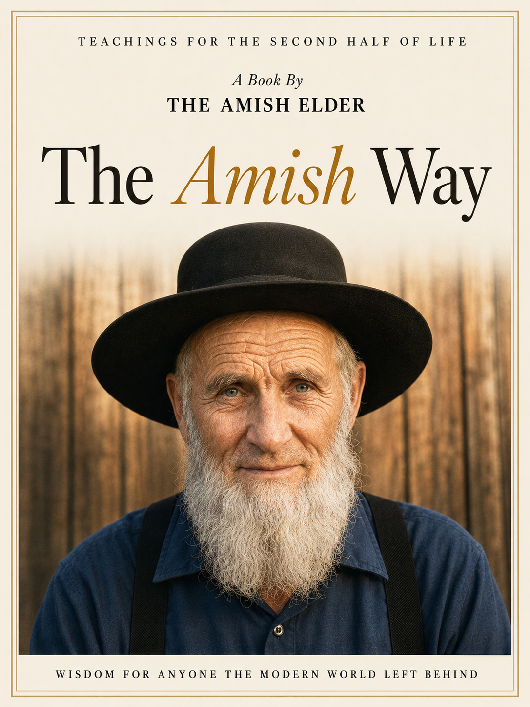 Hardcover mockup of "The Amish Way" by The Elder, resting on a wooden table